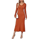 Arach&Cloz 2025 Spring Womens V Neck Long Sleeve Fishtail Sweater Dress Ribbed Knit Slim Fit Bodycon Midi Dress