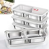 Gksuu 4 Pack Reusable Stainless Steel Snack Containers with Lids, Double Compartment Grab and Go Snack Food Storage Durable Portable for Adults Travel and Outdoor Camping Lunch Snack Boxes