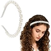 1 Pcs Pearl Headband for Women Girls, Elegant White Faux Pearl Head Band, Fashionable Hair Hoop Headpiece for Wedding Party Birthday Photography Daily Accessories, for Head Circumference 18-20in