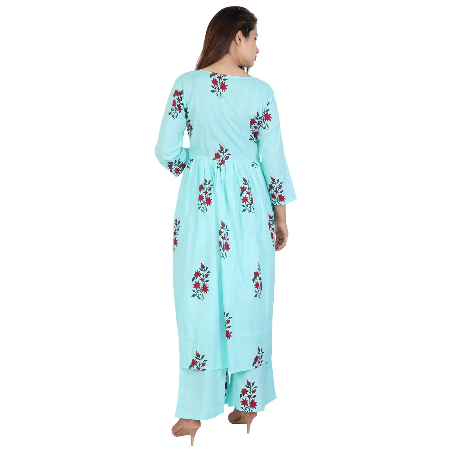 dhara sky blue colour cotton material designer kurta plazzo set for women