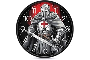 Knights Templar Wall Clock 10 Inch, Silent Non-Ticking Modern Analog Clocks for Living Room Decor