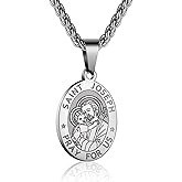 P. BLAKE Oval Saint Christopher/Michael/Joseph/Jude/Virgin Mary/Joseph/Francis/Patrick/Anthony/Benedict/Thomas Necklace for Men Women, Stainless Steel Catholic Patron Pendant with Chain 24 Inches