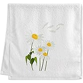 Dallonan 100% Cotton Towels White Yellow and White Daisy Cartoon Hand Towels for Bathroom Clearance Decorations Soft Absorbent Wash Towels for Body Face Hair 16x30 Inche