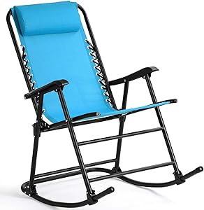Folding Zero Gravity Rocking Chair Rocker Armrest Comfortable Headrest Glider Porch Seat Backyard Patio Lawn Deck Outdoor Garden Pool Side Furniture Solid Steel Construction Ergonomic Design