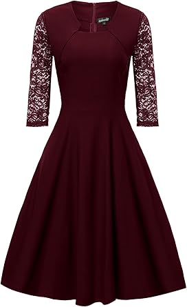 Gigileer - Vestido de encaje para mujer, con manga 3/4 y largo hasta las rodillas, para salir de noche o ir a una fiesta: Amazon.es: Ropa y accesorios