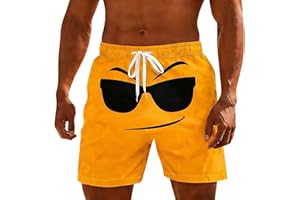 Funny Expressions Print Board Shorts for Men- Lightweight Quick-Dry Swim Trunks with Two Pockets for Water Sports
