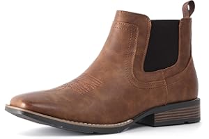 IXU Cowboy Boots For Men Square Toe Ankle Boots Western Chelsea Boot Casual Dress Slip On Men Shoes