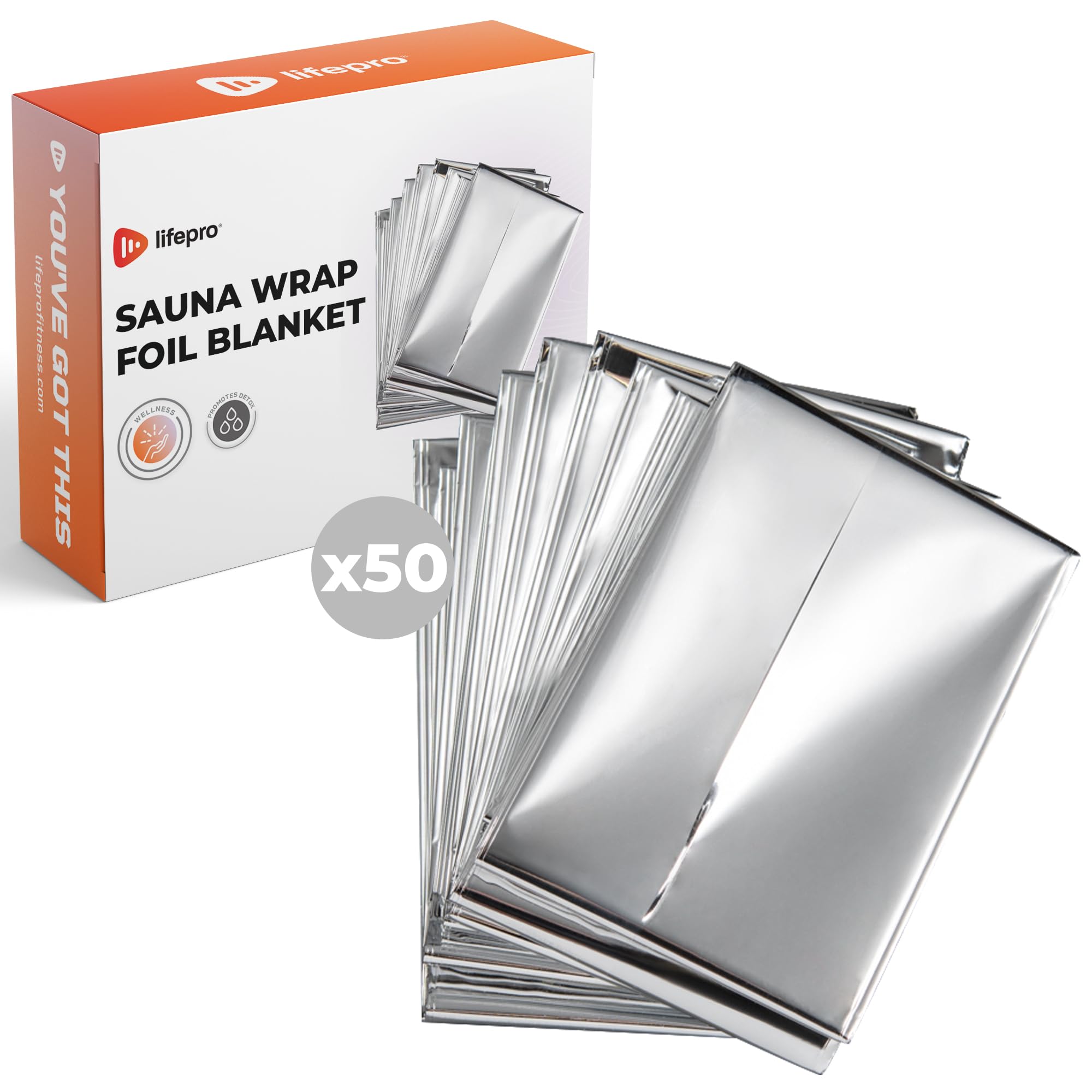 LifePro Sauna Wrap Foil Blanket - Disposable Non-Toxic Thermal Blanket Foil Wrap (Pack of 50) - for Max Body Heat Retention, for Use with Far Infrared Sauna Blanket Therapy - 63