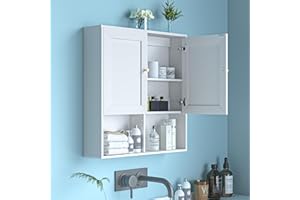 Azheruol Bathroom Wall Cabinet, Medicine Cabinet with 2 Door and Adjustable Shelves,3-Tier Wood Hanging Storage Over The Toilet,White Wall Mounted Cabinet for Bathroom, Kitchen,Laundry Room