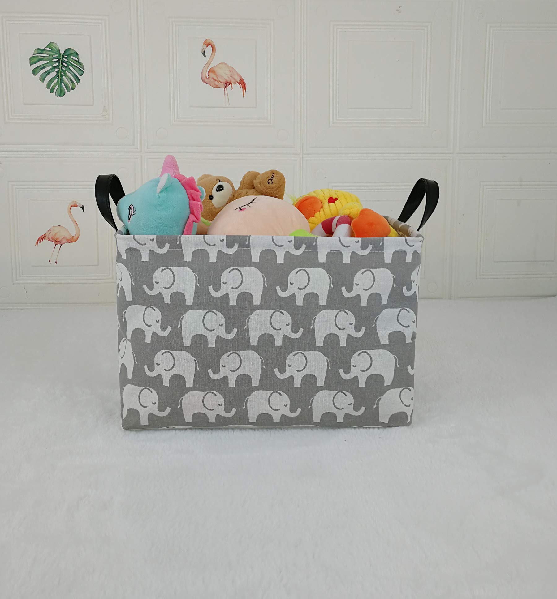 KUNRO Rectangle Toy Bin Waterproof storage organizer for Nursery Hamper Home decor Closet Kids Bedroom Laundry Baby Gift Shelf Baskets(Elephant)