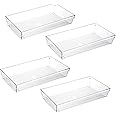 4 Pack 12"x 6" Large Size Clear Plastic Desk Drawer Organizer Tray Bathroom Office Kitchen Utensils Silverware Gadgets Dividers Desk Drawer Storage Bins Container for Dresser Cosmetic Makeup
