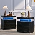 Bingoday Night Stand Set 2 LED Nightstand with 2 Drawers Bedside Table with Drawers for Bedroom Side Bed Table with LED Light