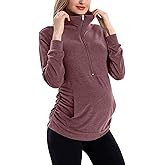 GINKANA Maternity Women's Long Sleeve Shirt Half Zipper Lapel Lightweight Casual Maternity Pullover with Pockets