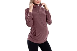 GINKANA Maternity Women's Long Sleeve Shirt Half Zipper Lapel Lightweight Casual Maternity Pullover with Pockets