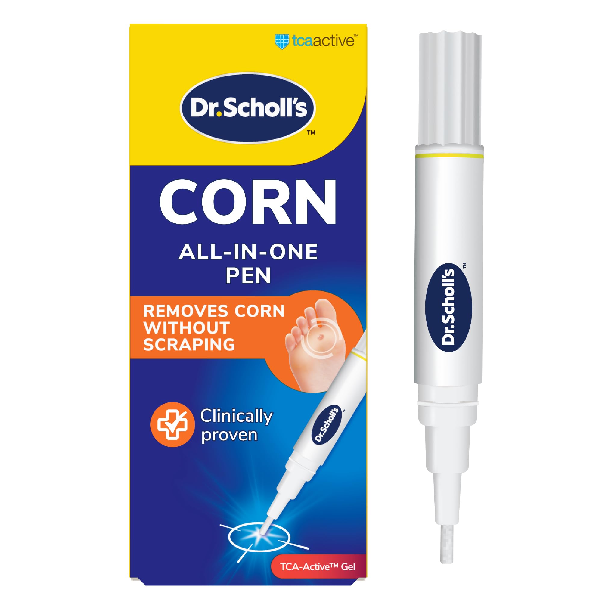 Dr. Scholl's Corn Removal Pen - Clinically Proven Corn Remover, Pain-Free Treatment with TCA Active Gel for Complete Corn Removal, 1 Pen