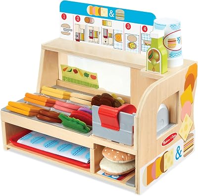 Melissa & Doug Slice & Stack Wooden Sandwich Counter 52-Piece Toy Set