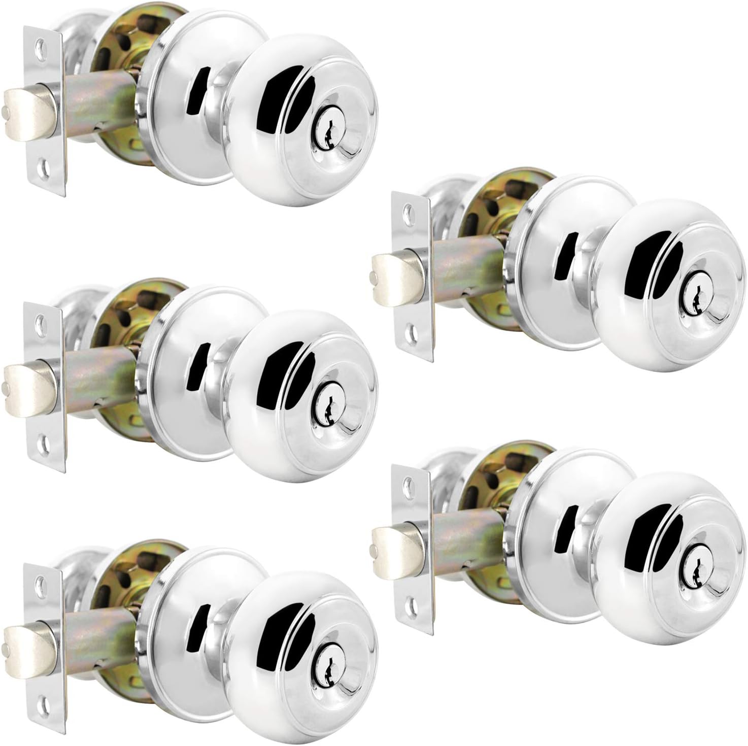 Probrico Polished Chrome Entry Door Knobs, Interior Exterior Keyed