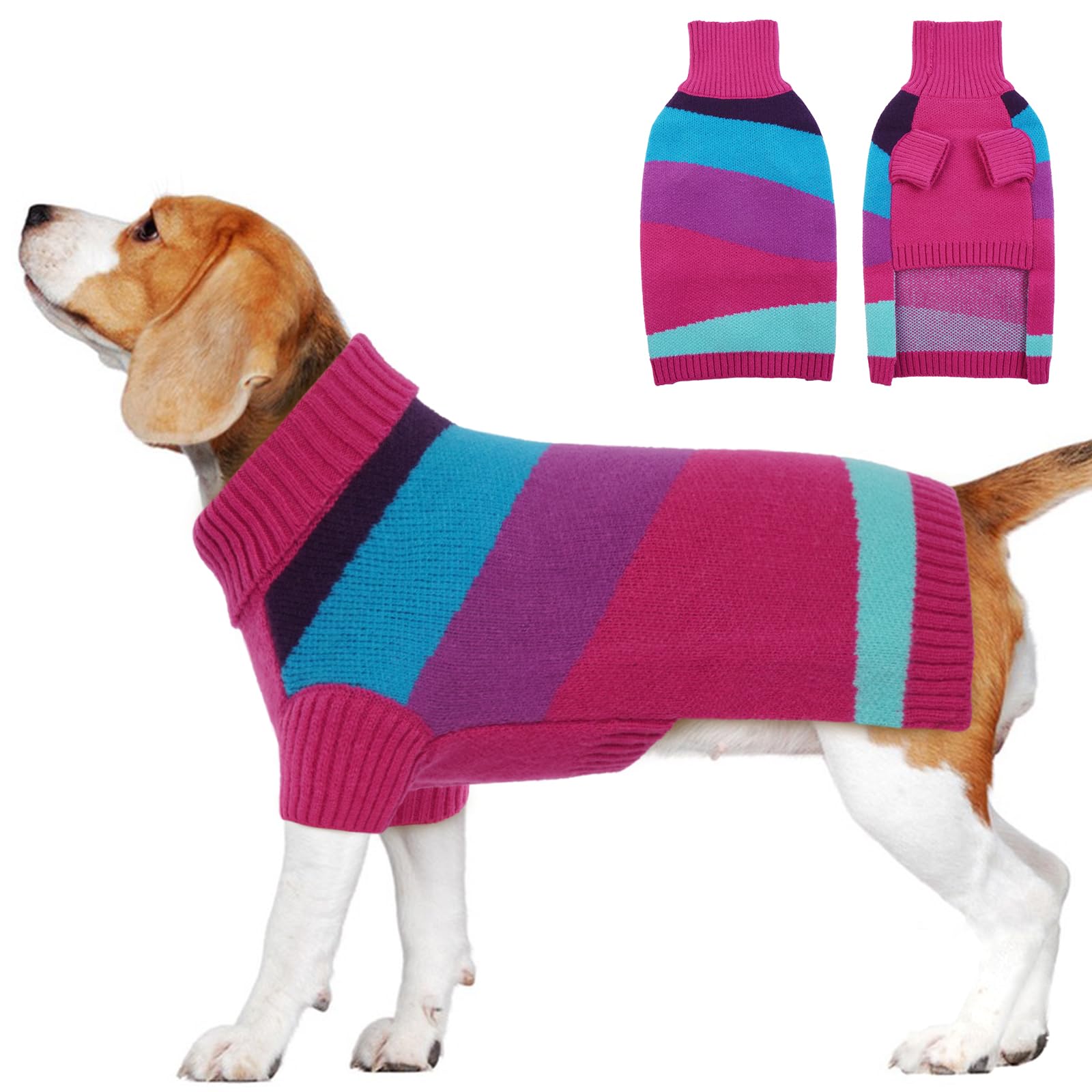 OUOBOB Large Dog Jumper - Turtleneck Christmas Pullover Sweater, Warm Knitwear for Corgi, Pitbull, British Bulldog, Pug