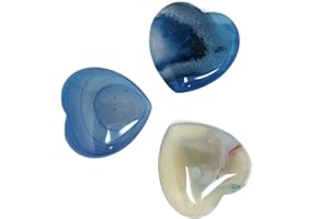 Innovative Surface Art Set of 3 Stone Hearts - 35 mm or 1 3/8 inches - Valentines - Love - May Not Be Perfectly Smooth - May Be Some Divots - Decorations - Gifts - Pocket (Blue Banded Agate)