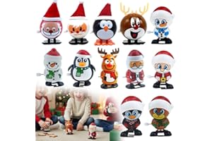 Christmas Wind Up Toys, 12Pcs Christmas Stocking Stuffers, Santa Claus and Snowmen Clockwork Chain Toy, Mini Walking Toy, Cla