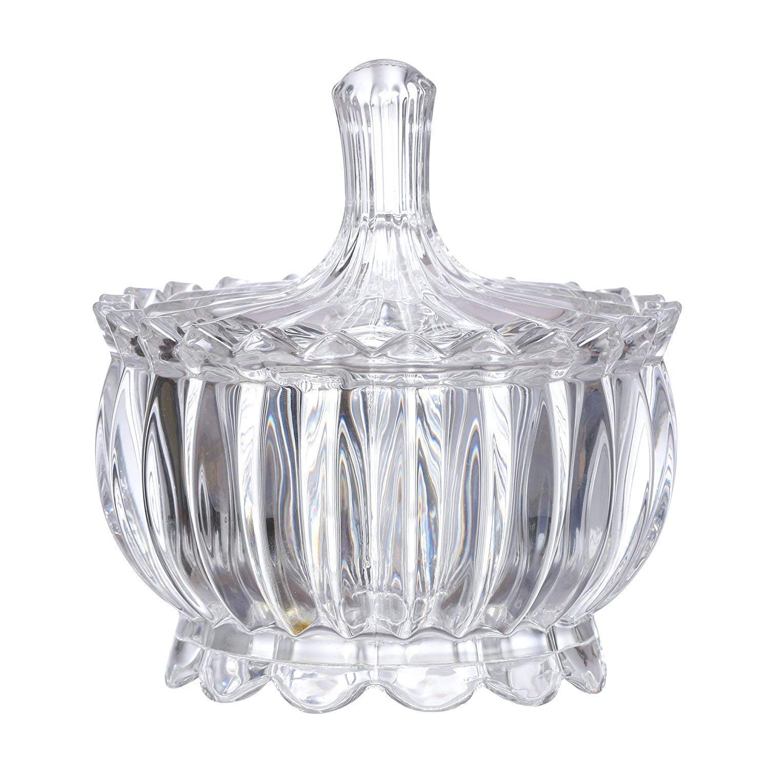 Kavach Enterprise Decorative Glass Sugar Bowl/Box/Jar/Container/Pot with Lid, Unique Crystal