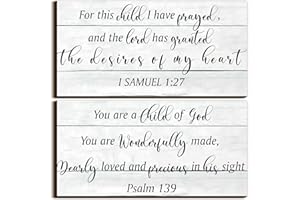 YOOKEER 2 Pcs Wood Nursery Wall Decor for Girls Boys Baby Girl Room Decor for Nursery Christian Nursery Wall Art This Child I Have Prayed Bible Quote Wall Hanging Sign for Kids Home 12 x 6 Inch (Retro)