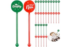 Cunhill 30 Pcs Christmas Drink Stirrers Xmas Coffee Stir Sticks Holiday Cocktail Swizzle Plastic Reusable Drink Stirrers for Chocolate Hot Cocoa Bar Supplies Cocktail Mixers Christmas Party Decoration