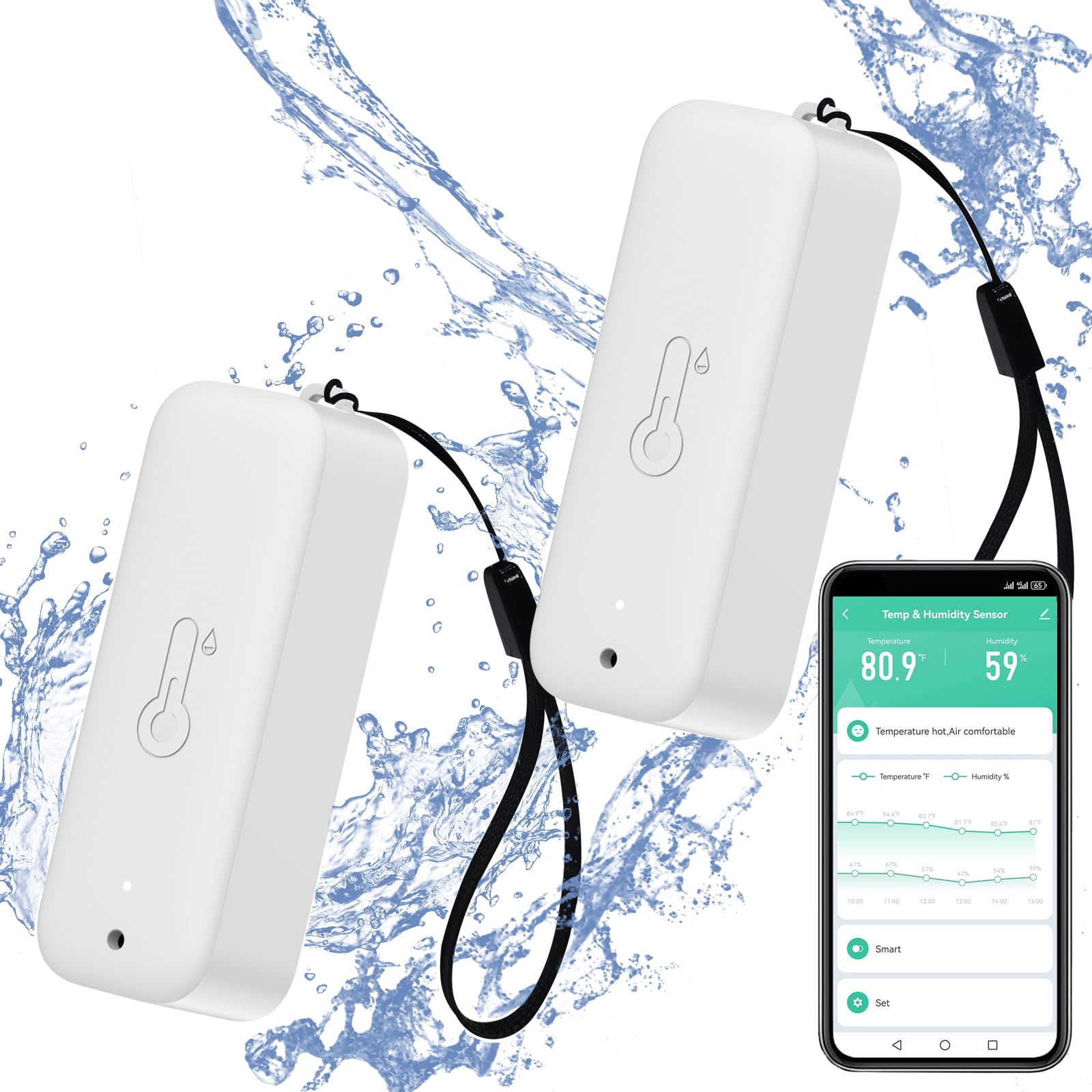 Smart Hygrometer Thermometer: Waterproof Humidity and Temperature Sensor Gauge with App Alert Notification, Indoor and Outdoor Self Magnet WiFi Temperature Sensor, Compatible with Alexa (2 Pack)