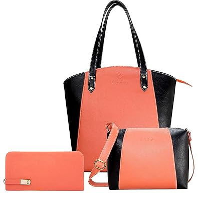 Fargo Motley PU Leather Womens Handbag With Sling Bag And Hand Clutch Combo Of 3 (Peach_FGO-164)