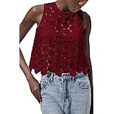 SHENHE Women's See Through Tank Tops Sexy Hollow Out Polka Dots Asymmetrical Going Out Tops