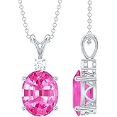 Rosec Jewels Certified 4 Carat Lab Grown Pink Sapphire Necklace with Silver Chain, AAAA Quality - Gift For Special Occasions