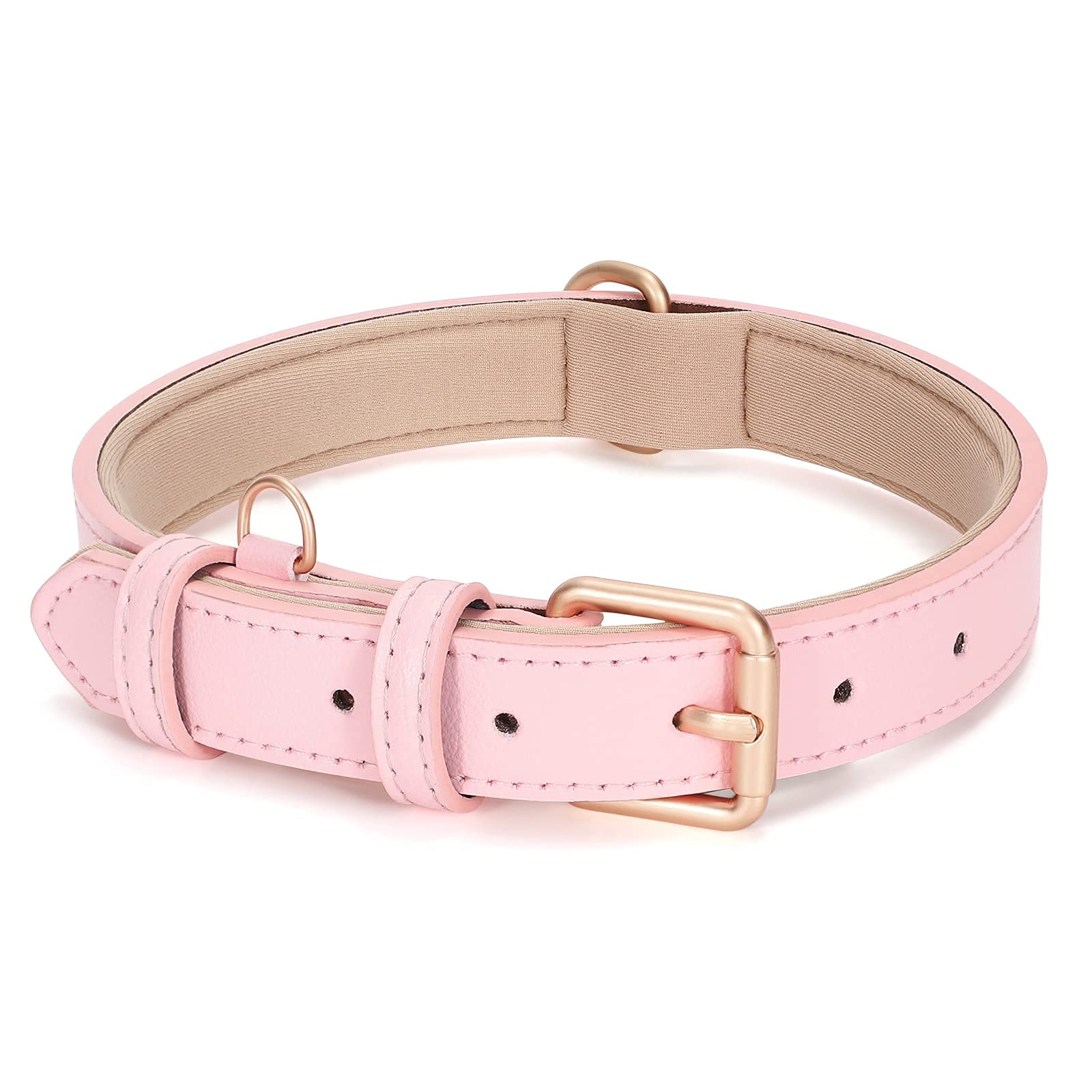 JASGOOD Leather Dog Collar for Small Medium Large Dog Adjustable Soft Leather Padded Puppy Collar with Alloy Buckle Heavy Duty Waterproof Dog Pet Collar, Pink, S