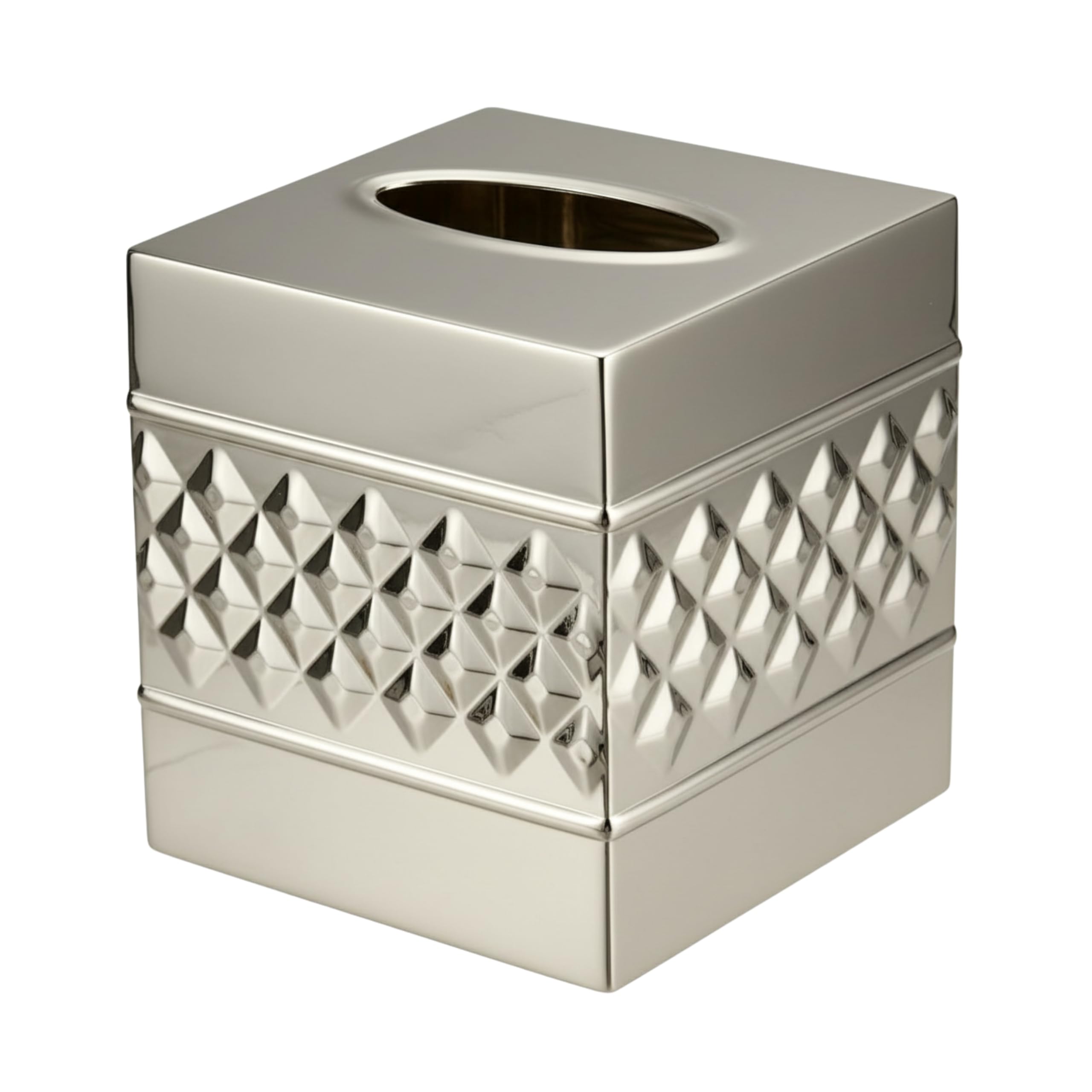 Monarch Abode 29327 Steel Handcrafted Tissue Box Square Cover Dispenser, Geometric Embossed, Metal Dresser Accessories for Office Bathroom Decor Vanity, Decorative Tissue Box, Nickel Chrome Finish