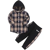 Fuermos Toddler Baby Boys Clothes Flannel Lattice Button Down Hooded Tops +Pants Boys Fall Winter Outfits