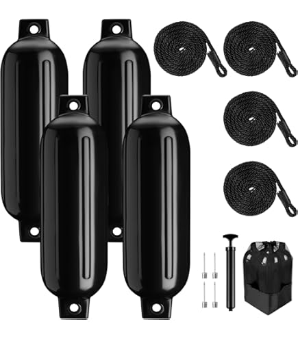 VEITHI Boat Fenders 4 Packs, Ribbed Twin Eyes Vinyl Boat Bumpers