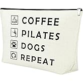 Mxrymvu Coffee Lover Gifts Makeup Bag Pilates Lover Gift Travel Bag Pilates Gifts for Women Birthday Zipper Pouch Funny Dog Lover Gifts New Pet Owner Gifts Coffee Pilates Dogs Repeat Cosmetic Bag