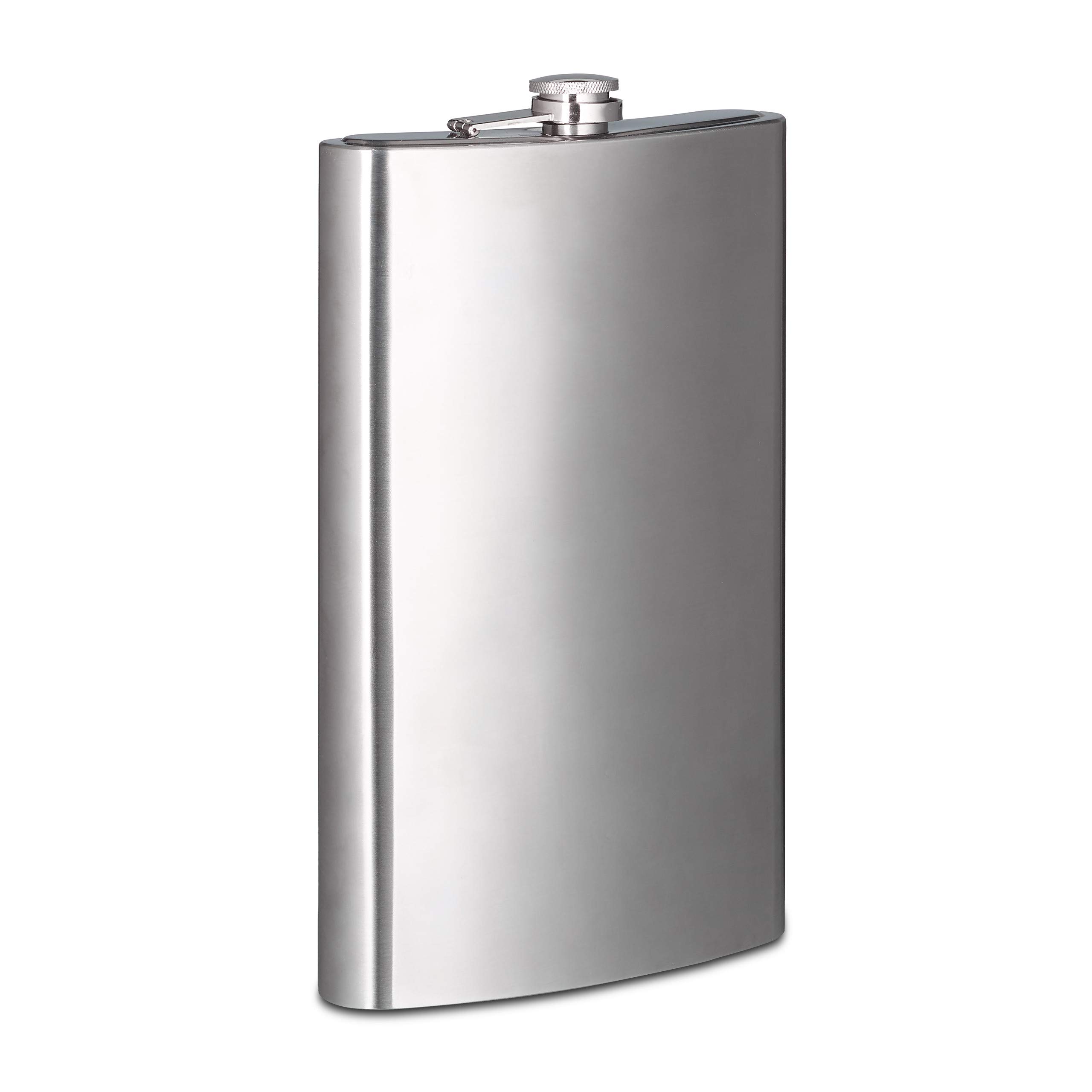 Relaxdays XXL Stainless Steel, Travel Hip Flask with 1.8L Volume Capacity, Classic Design, Barware, Silver, 29 x 18 x 5 cm