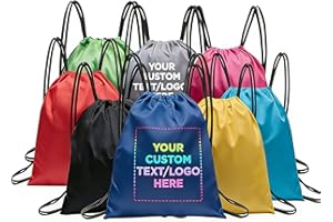 Custom Drawstring Backpacks 10-100 Pcs, Personalized Logo Cinch Bags, Waterproof 210D Polyester Gym Drawstring Backpack 15.7x