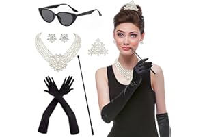 Horolam 6PCS 1920s Accessories, Holly Golightly Costume 20s Accessories Pearl Necklace Earrings Gloves Sunglasses for Women