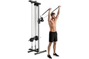 Soozier Wall Mount Cable Station, 15 Positions Adjustable Dual Pulley Machine Cable Crossover Machine Home Gym Equipment