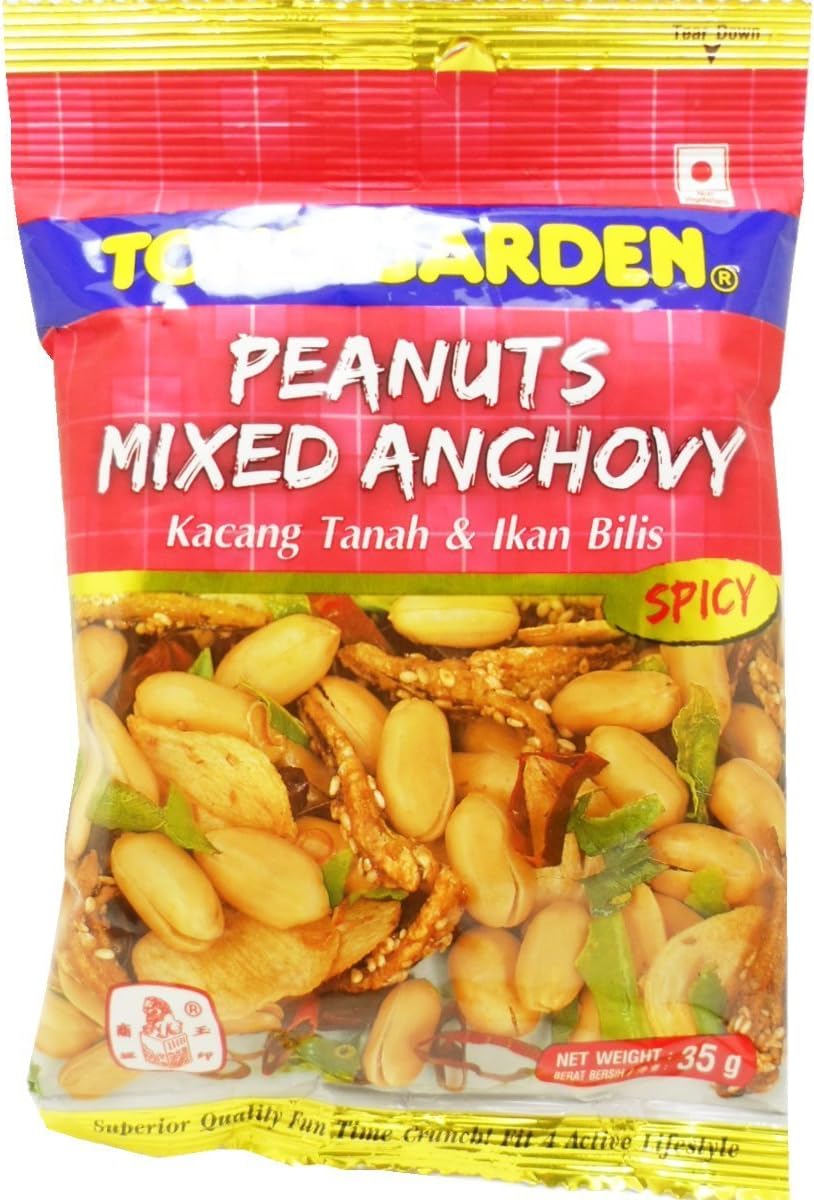 Peanuts Mixed Anchovy Spicy Snack Tong Garden Brand Net Wt 40g Product of Thailand