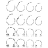 Kridzisw 20G 18G 16G 14G 12G 10G Hypoallergenic Nose Rings Hoops for Men Women 316L Surgical Steel Hinged Nose Rings for Nostril Septum Cartilage Helix Daith Tragus Rook Conch Lip Ear Lobe Piercing