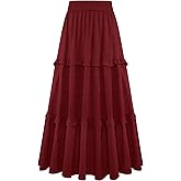 Gracyoga Maxi Skirts for Women Casual Elegant High Waisted A Line Flowy Ruffle Tiered Long Skirt with Pockets
