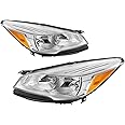 JSBOYAT Headlight Assembly Replacement for 2013-2016 Ford Escape Headlamp Driver & Passenger Side (Chrome Housing with Amber Reflector)