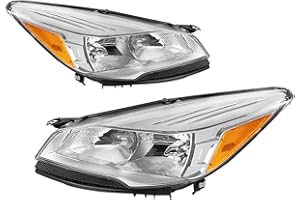 JSBOYAT Headlight Assembly Replacement for 2013-2016 Ford Escape Headlamp Driver & Passenger Side (Chrome Housing with Amber Reflector)