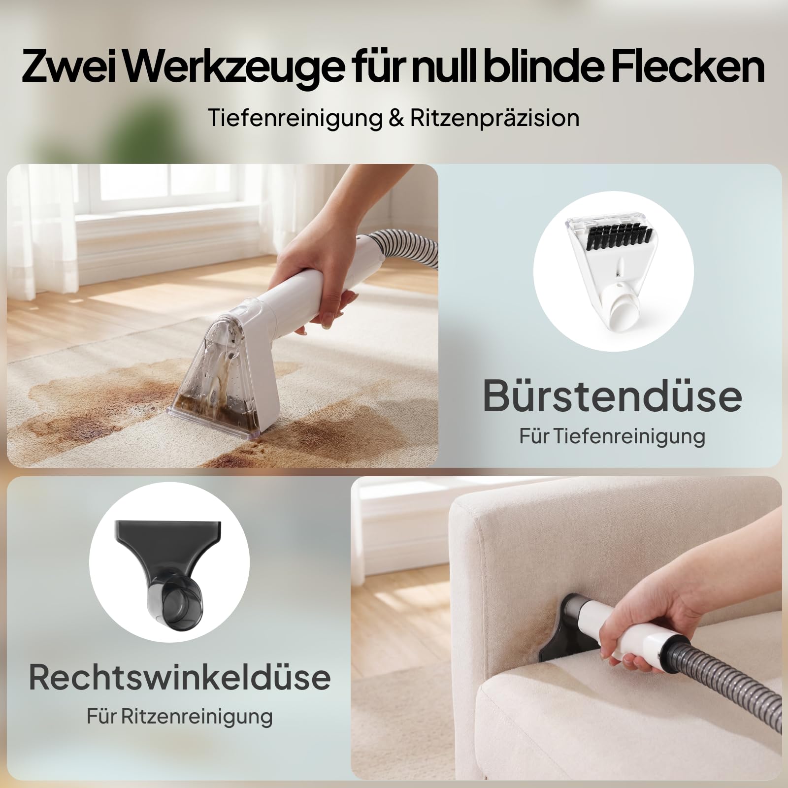 Livatro Polsterreiniger Gerät [600W Profi-Motor] Tragbarer Teppichreiniger Waschsauger 16KPa, Abnehmbarer 2,3L Tanks, Selbstreinigung, Nasssauger für Auto, Sofa, Matratze & Haustier - Schnelltrocknung 7