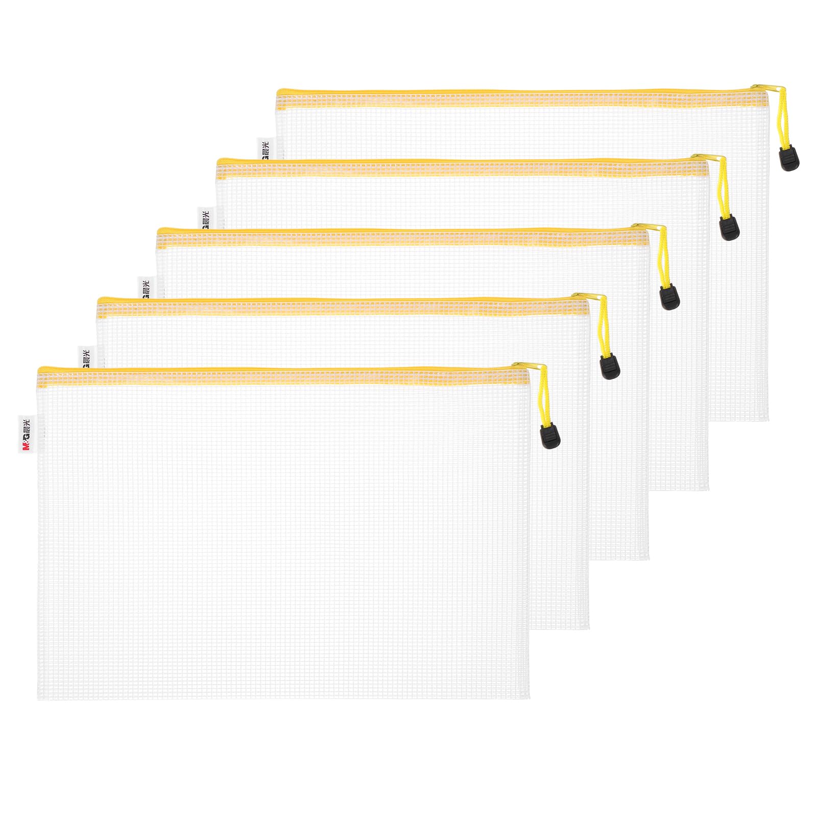 M&G Mesh Zipper Pouch Bag 13.4"x9.6", 5pcs Waterproof File Bag A4 Letter Size Document Organizing Storage for Office Supply Puzzle Cosmetic Travel, Yellow