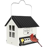 Squirrel Shield Metal Hopper Squirrel Proof Outdoor Wild Bird Seed Feeder, Hanging Bird Feeder, 2 Weight Activated Feeding Ports, Easy to Fill Roof Opening, White