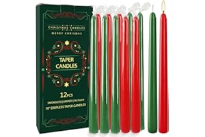 AAMDKCYU 12-Pack 10-Inch Green & Red Christmas Taper Candles - Perfect for Holiday Decorations and Parties
