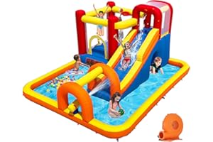 Baralir Inflatable Bouncy Castle Water Park with Long Water Slide & Large Splash Pool Fits 5 Kids, Endless Fun of Jumping, Sl